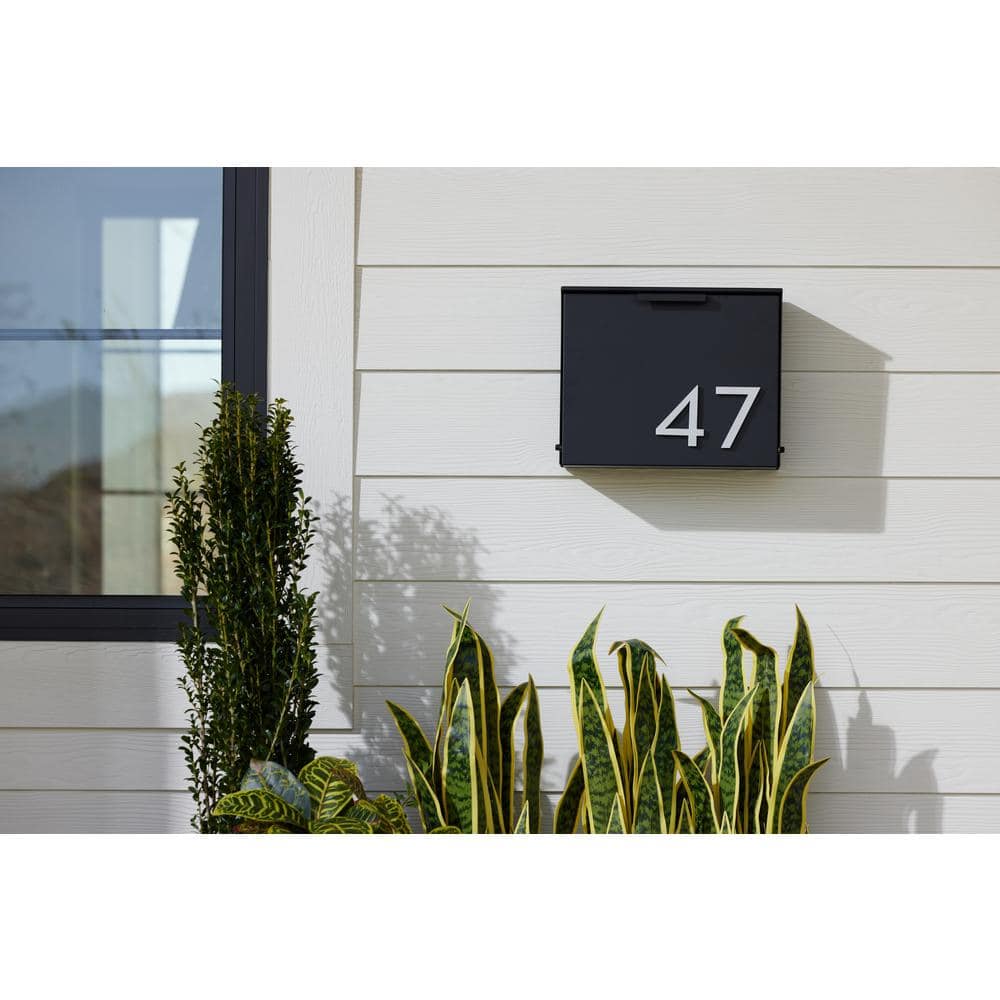 Black Aluminum Wall Mounted Mailbox with Brass Numbers