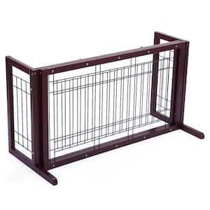 38-in-71 Adjustable Wooden Pet Gate for Dogs, Indoor Freestanding Dog Fence for Doorways, Stairs in Brown and Black
