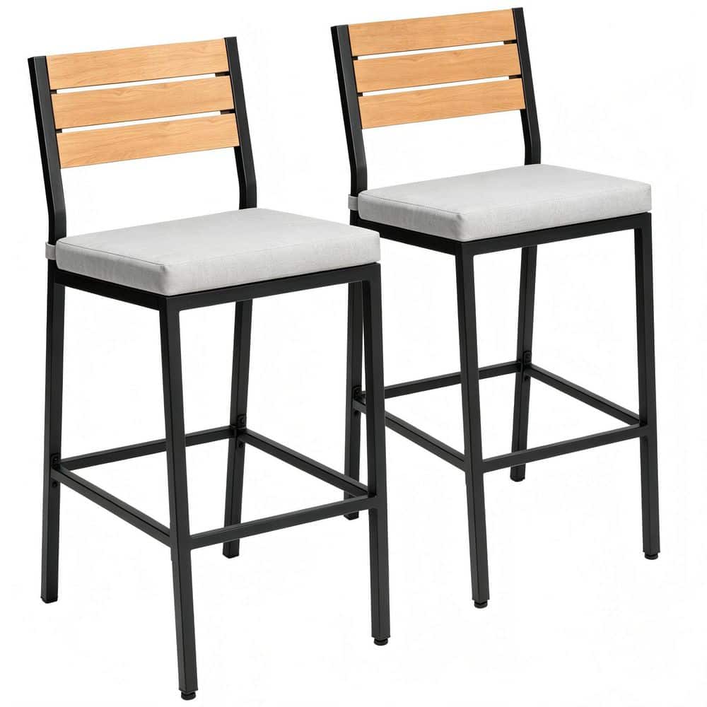 "2-Pack Metal Bar Stool 600 lbs Capacity Armless Outdoor Bar Stool with 1.9"" Thick Removable Cushion in Linen for Patio" price history on PriceWatchPro