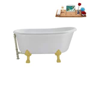 57 in. Acrylic Clawfoot Non-Whirlpool Bathtub in Glossy White with Brushed Nickel Drain and Brushed Gold Clawfeet