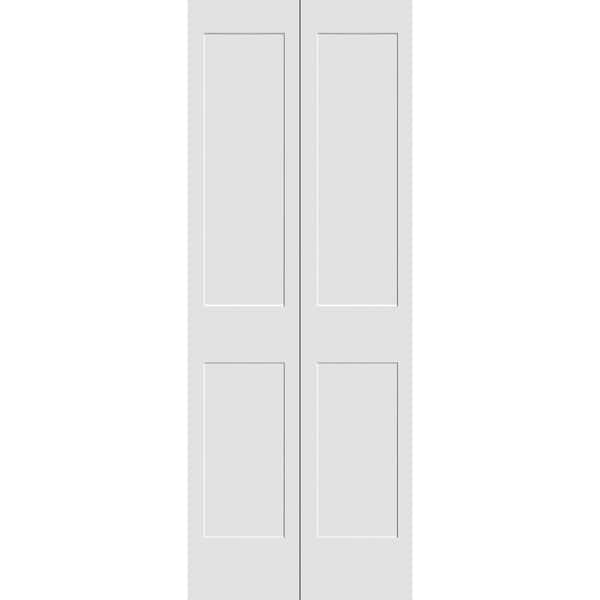 CODEL DOORS 24 in. x 80 in. Solid Wood Primed White Unfinished MDF 2-Panel Shaker Bi-Fold Door with Hardware