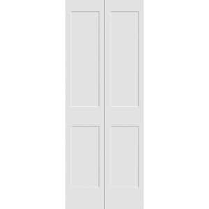 30 in. x 80 in. Solid Wood Primed White Unfinished MDF 2-Panel Shaker Bi-Fold Door with Hardware
