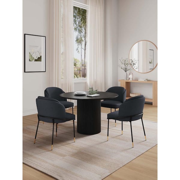 Manhattan Comfort Hathaway and Flor 5-Piece Round Black Solid Wood Top Dining Room Set Seats 4