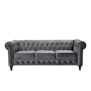 Brooks 82.3 in. Rolled Arm Velvet Straight 3-Seater Upholstered Sofa in Gray