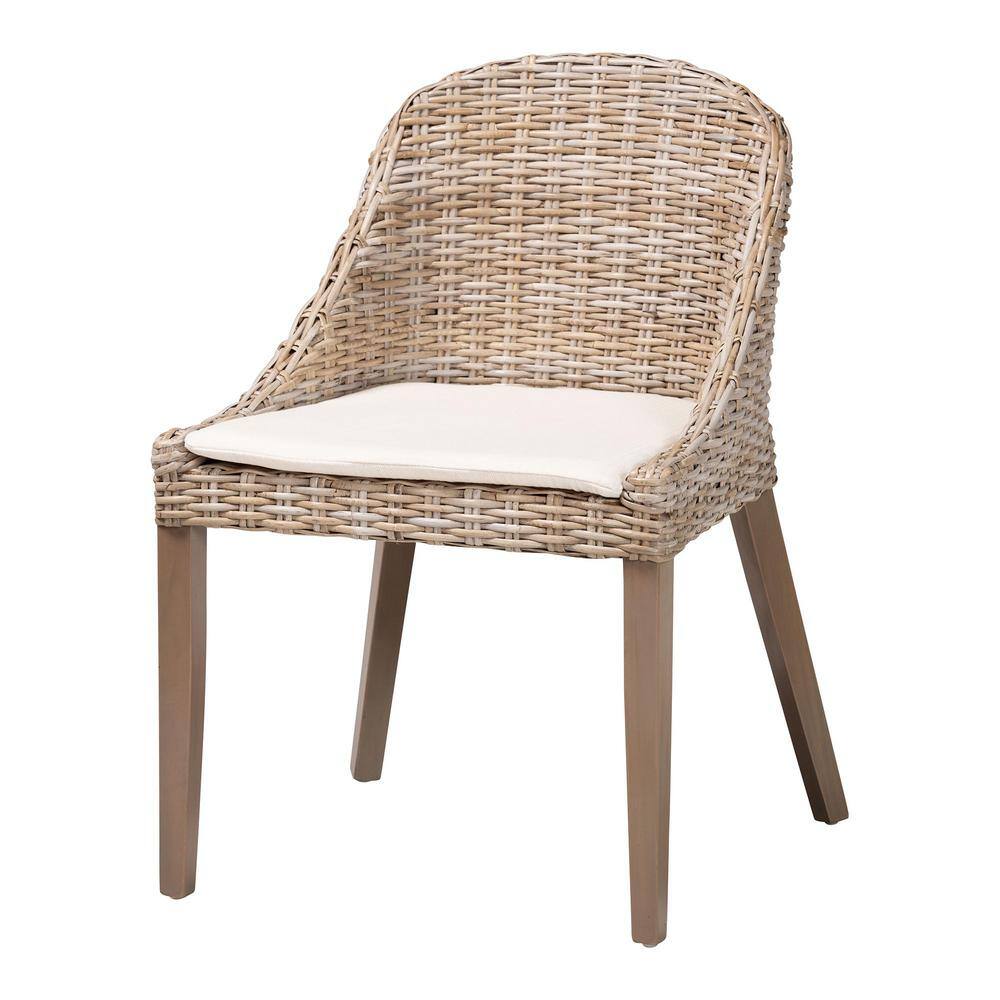 Lara Gray Rattan and Mahogany Wood Bohemian Dining Chair