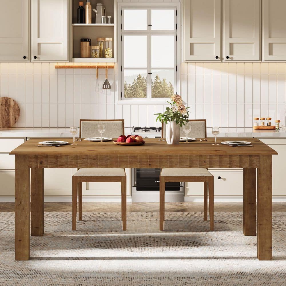 Roesler 63 in. Brown Solid Wood Rectangle Geometric 4 Legs Dinning Room Dinner Dining Table Seat-6 Modern Farmhouse
