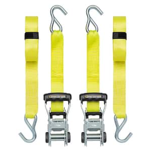 14 ft. Yellow Ratchet Tie Down Straps with 1,667 lb. Safe Work Load - (2-Pack)