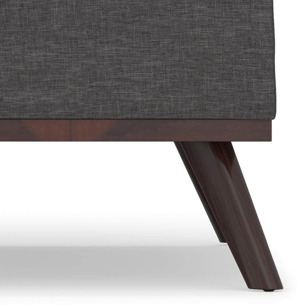 Slate Gray Linen Mid-Century Modern Storage Ottoman