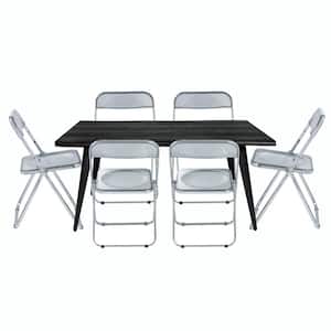 Lawrence 7-Piece Dining Set with Acrylic Foldable Chairs and Rectangular Dining Table with Metal Legs, Transparent Black