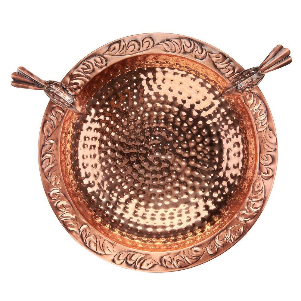 Small Copper Bird Bath with Multipronged Garden Pole