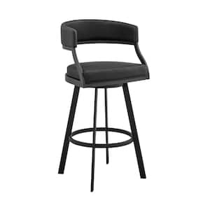 Dione 38-42 in. Black/Black Metal 26 in. Bar Stool with Faux Leather Seat