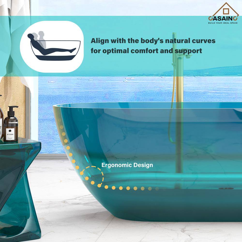 69'' Ocean Blue Transparent Resin Freestanding Soaking Bathtub