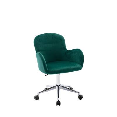 Green Velvet Swivel Shell Office Chair with Non-adjustable Arms