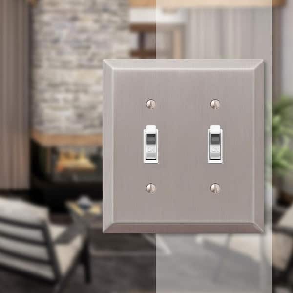 Metallic 2 Gang Toggle Steel Wall Plate - Brushed Nickel