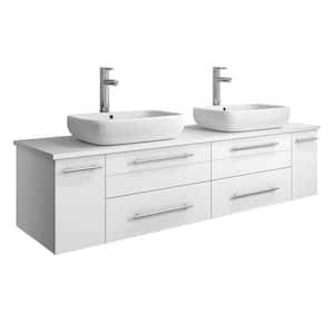 Lucera 60 in. W Wall Hung Bath Vanity in White with Quartz Stone Vanity Top in White with White Basins