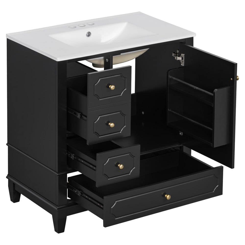 30 in. W Single Sink Freestanding Black Bath Vanity with White Ceramic Top and Soft-Close Door Unassembled price history on PriceWatchPro