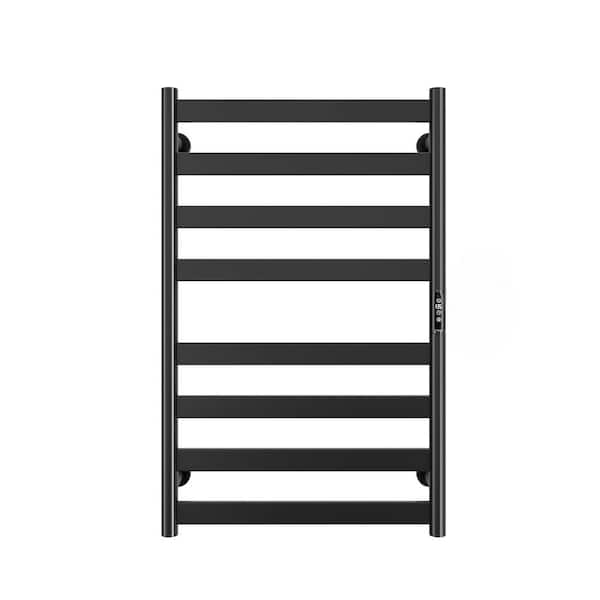 Heated Body Towel Rack 1 Holder Wall Mounted Hard-Wired or Plug-In Towel Warmer in Matt Black