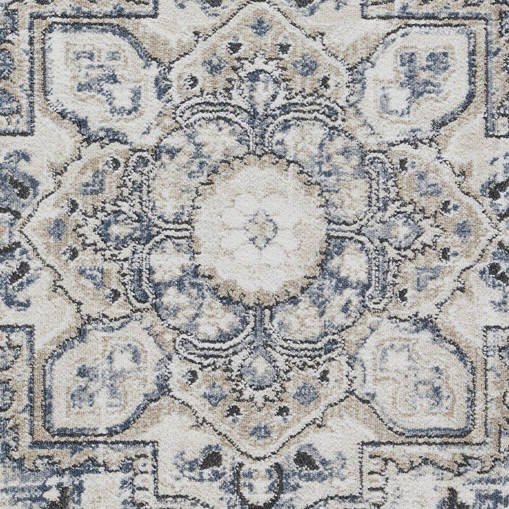 Blue and Beige Floral Medium Pile Synthetic Area Rug