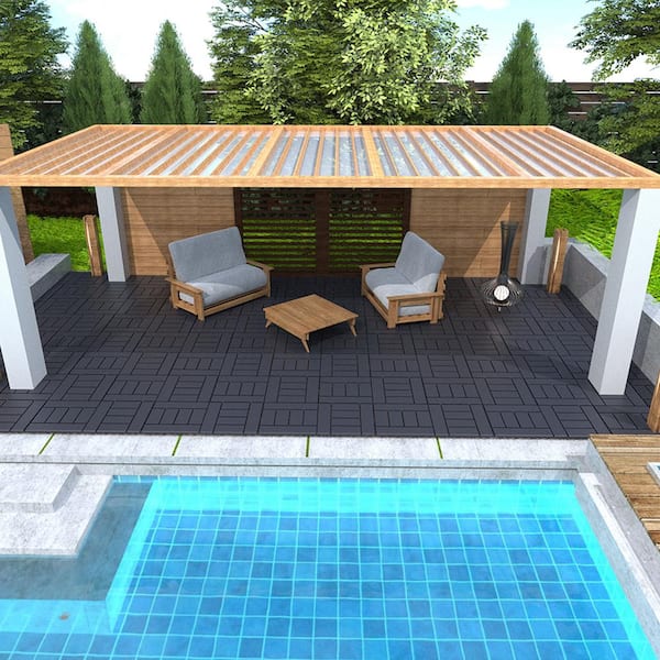 12 in. x 12 in. Dark Gray Outdoor Modular Interlocking Deck Tile Floor Tile, DIY, 44-Pieces