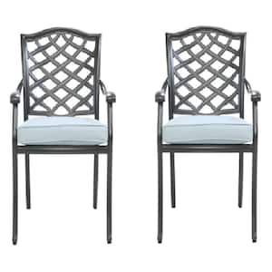 Light Blue Aluminum Outdoor Dining Arm Chair (2-Pack)