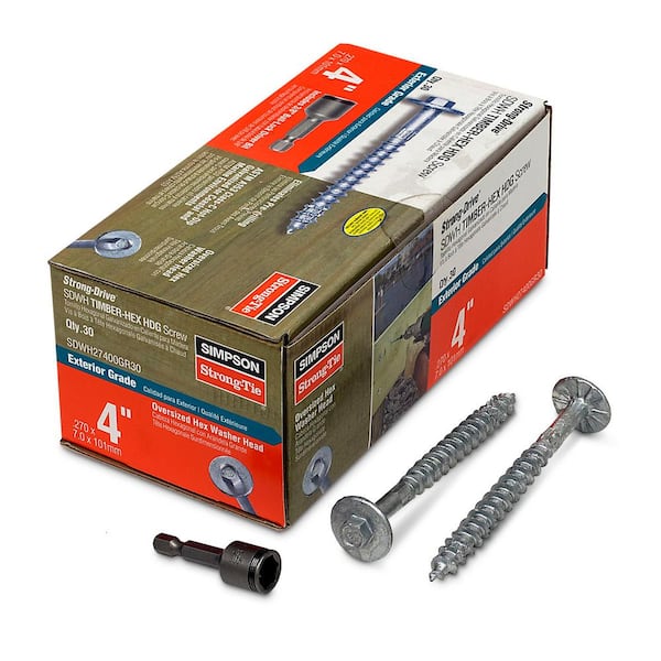 Simpson Strong-Tie 0.276 in. x 4 in. Strong-Drive SDWH Timber-Hex HDG Wood Screw (30-Pack)