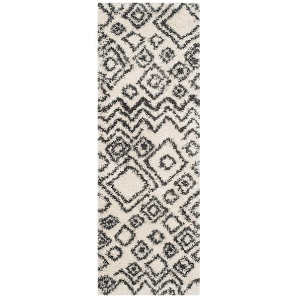 SAFAVIEH Belize Shag Ivory/Charcoal 2 ft. x 9 ft. Runner Rug