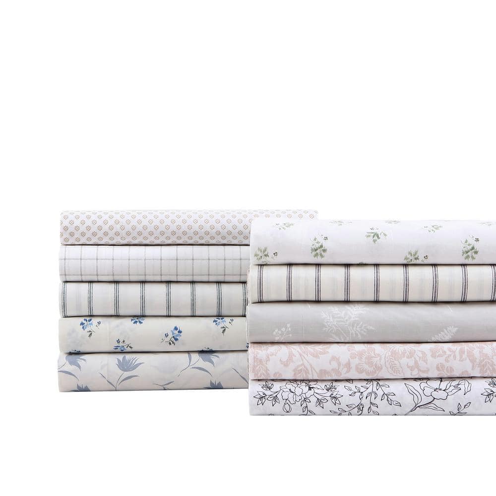 Hawley Floral White Cotton Percale Queen Sheet Set