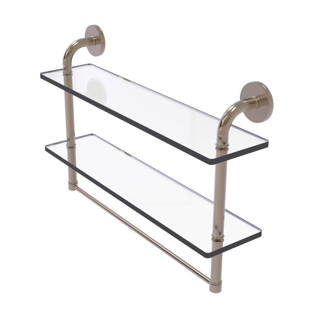 Allied Brass 22 in. L x 12 in. H x 5 in. W 2-Tier Clear Glass Bathroom Shelf  with Towel Bar in Antique Pewter P1000-2TB/22-GAL-PEW - The Home Depot