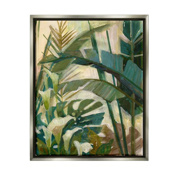 Tropical Jungle Plant Leaves Design by Elaine Vollherbst-Lane Floater Framed Nature Art Print 21 in. x 17 in.