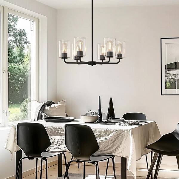 Yun♡ YANSUN 6-Light Black Transitional Chandelier with Glass Shade for