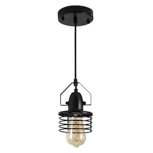 1-Light Black Metal Pendant Light with Metal Cage Chandelier for Kitchen Island Light Bulb Not Included