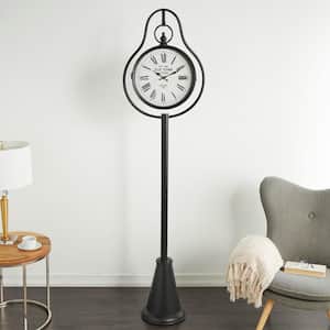 22 in. x 81 in. Black Metal Double Sided Tall Standing Floor Clock with C1 Shaped Base