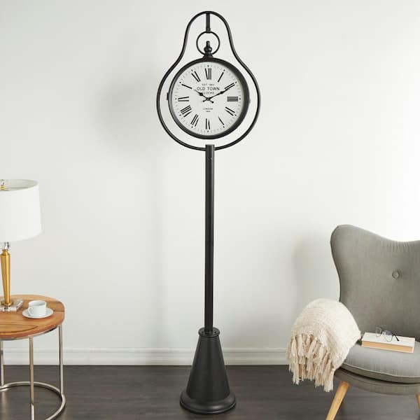 Litton Lane 22 in. x 81 in. Black Metal Double Sided Tall Standing Floor  Clock with C1 Shaped Base 044754 - The Home Depot