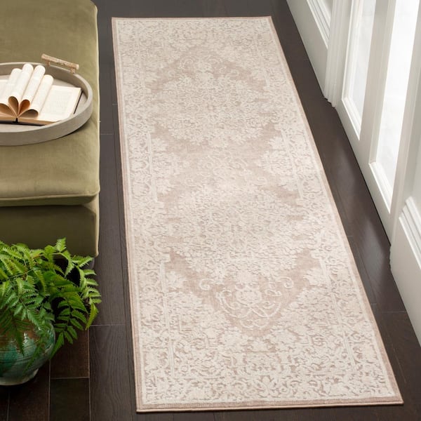 Reflection Beige/Cream 2 ft. x 20 ft. Floral Border Runner Rug