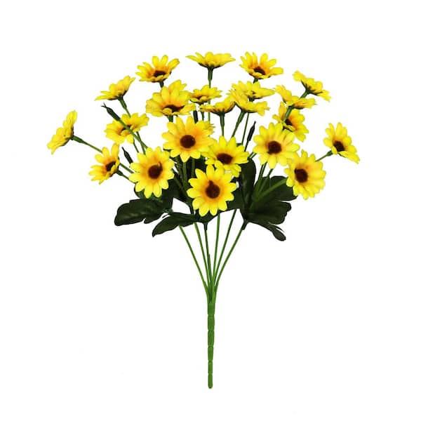 LIVING LUXURY 13 in. Yellow Artificial Delicate Mini Daisy Flower Stem Bush Bouquet Set of 8