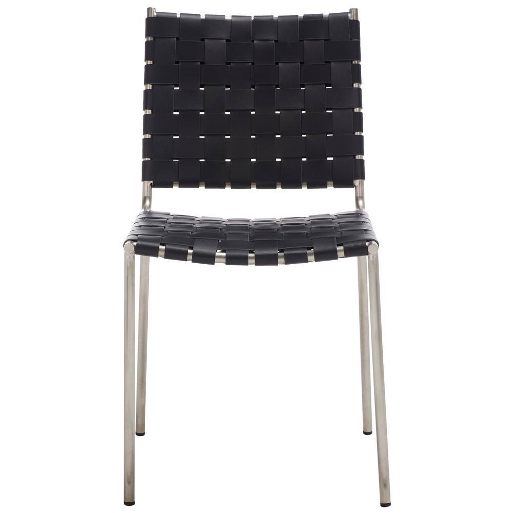 Wesson Black and Silver Woven Leather Dining Chair Set