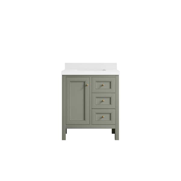 Willow Collections Nashville 30 in. W x 22 in. D x 36 in. H Single Sink Bath Vanity Center in Evergreen with 2 in. White Quartz Top