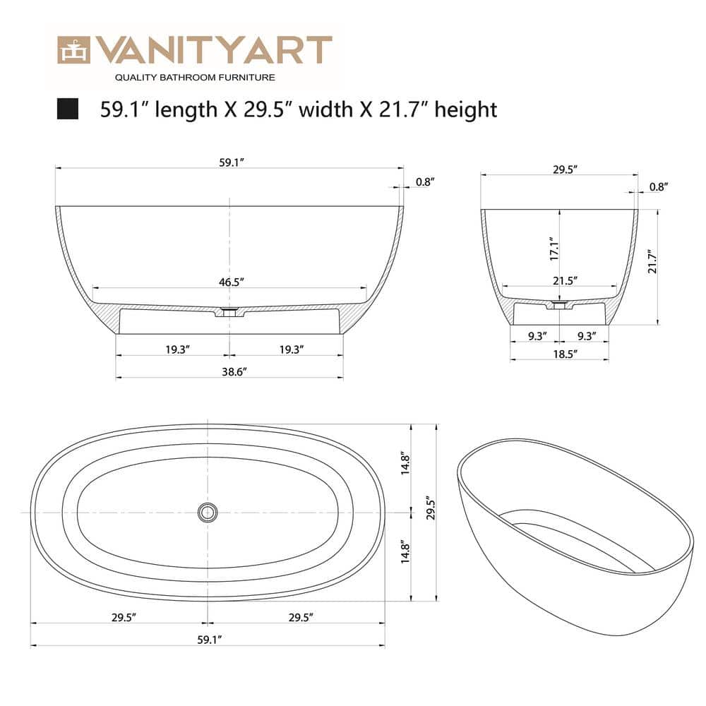59" Pure Resin Red Freestanding Soaking Bathtub with Polished Chrome Drain