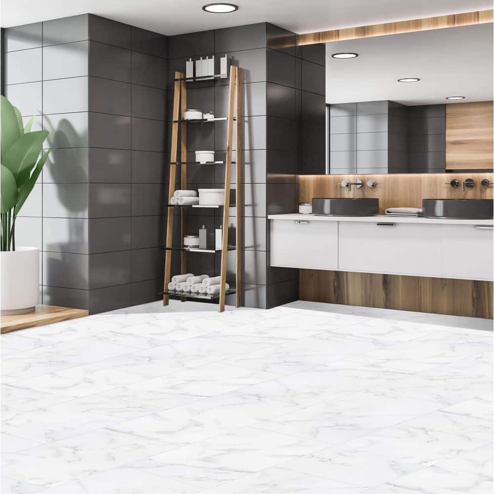 Luxe White 12" x 24" Self-Adhesive Vinyl Floor Tiles