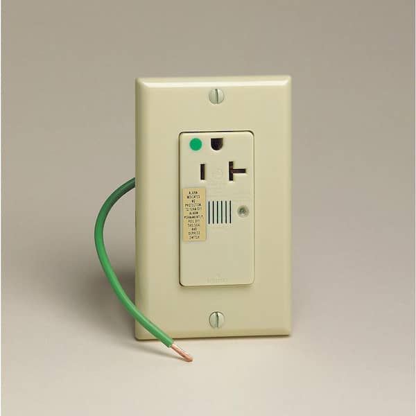 Decora Plus 20 Amp 125 V Hospital Grade Duplex Outlet/Receptacle w/ Alarm, Ivory (1-Pack) 8381-I