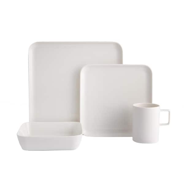 PORLAND Cortot 4 Piece White Porcelain Dinnerware Place Setting w/Mug (Serving Set for 1)