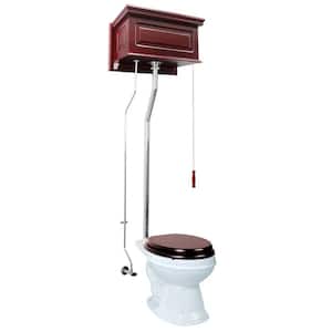High Tank Toilet 1.6 GPF 2-Piece Single Flush Elongated Bowl in White w/ Cherry Raised Tank and Chrome Pipe
