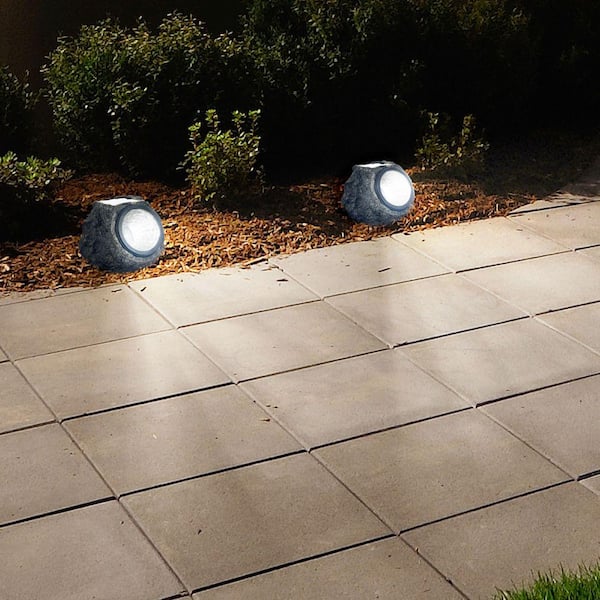 Black Solar Powered LED Rock Landscaping Light (4-Pack)