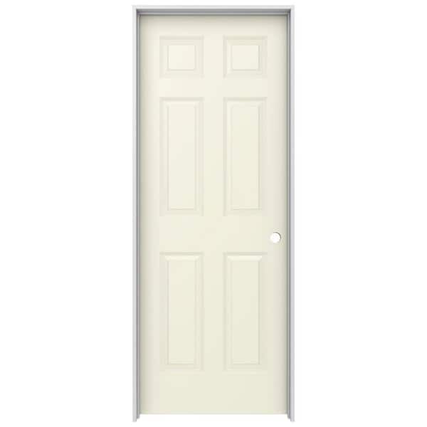 JELD-WEN 28 in. x 80 in. Colonist Vanilla Painted Left-Hand Smooth Solid Core Molded Composite MDF Single Prehung Interior Door