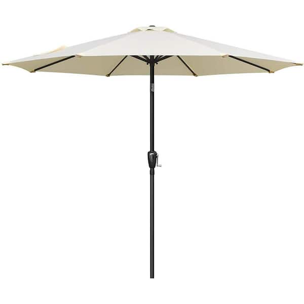 Tunearary 9 ft. Polyester Outdoor Market Patio Umbrella with 8 Steel Ribs in Beige with Push Button Tilt/Crank