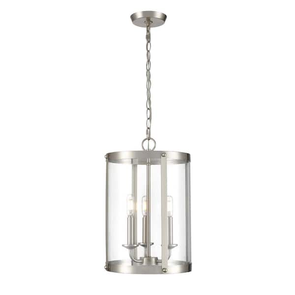 Aydenn 180-Watt 3-Light Brushed Nickel Pendant-Light Clear Shade