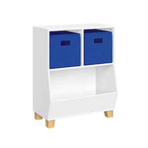 29.1 in. H x 23.6-in. W x 13.31 in. D White MDF Catch-All Toy Organizer with 2-Cubbies, 2-Compartments and 2-Blue Bins