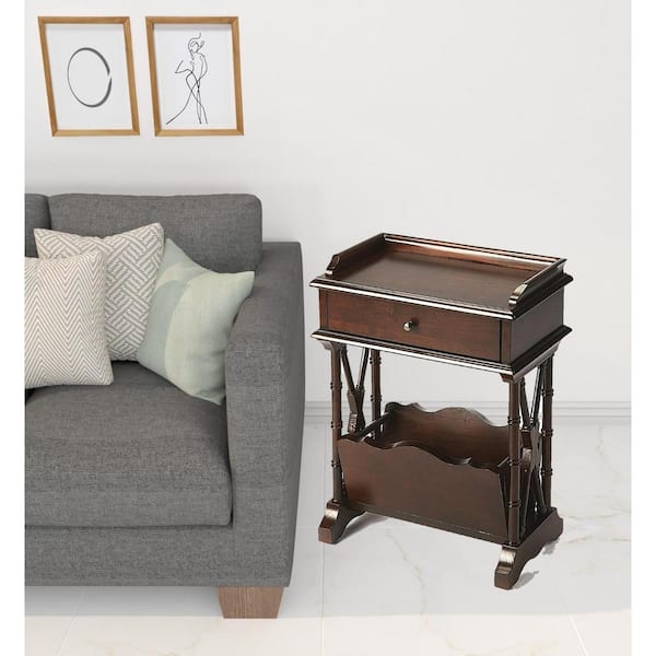 HomeRoots 15 in. Dark Brown Rectangle MDF End Table