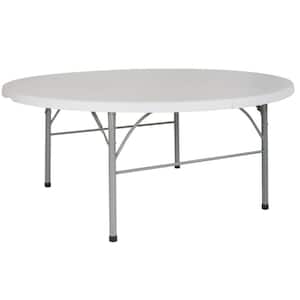 71 in. Granite White Plastic Tabletop Metal Frame Folding Table