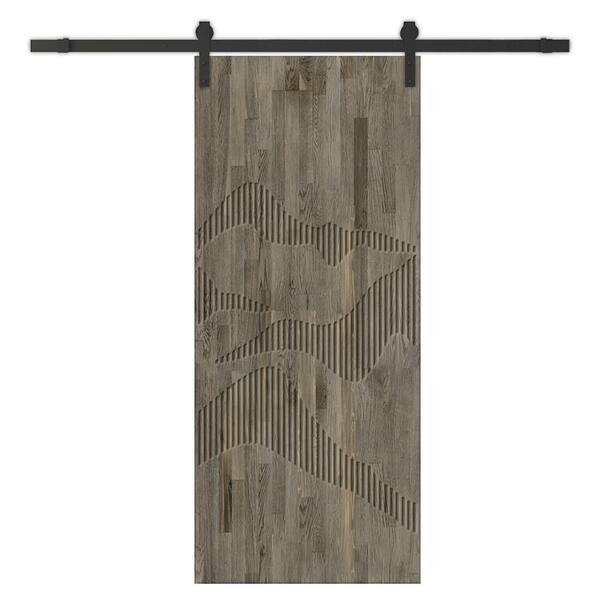 CALHOME 30 in. x 96 in. Weather Gray Stained Pine Wood Modern Interior Sliding Barn Door with Hardware Kit